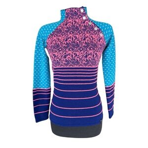 Neve MERINO WOOL Blend Colorful Mock Neck Sweater Serena Indigo 4049 XS